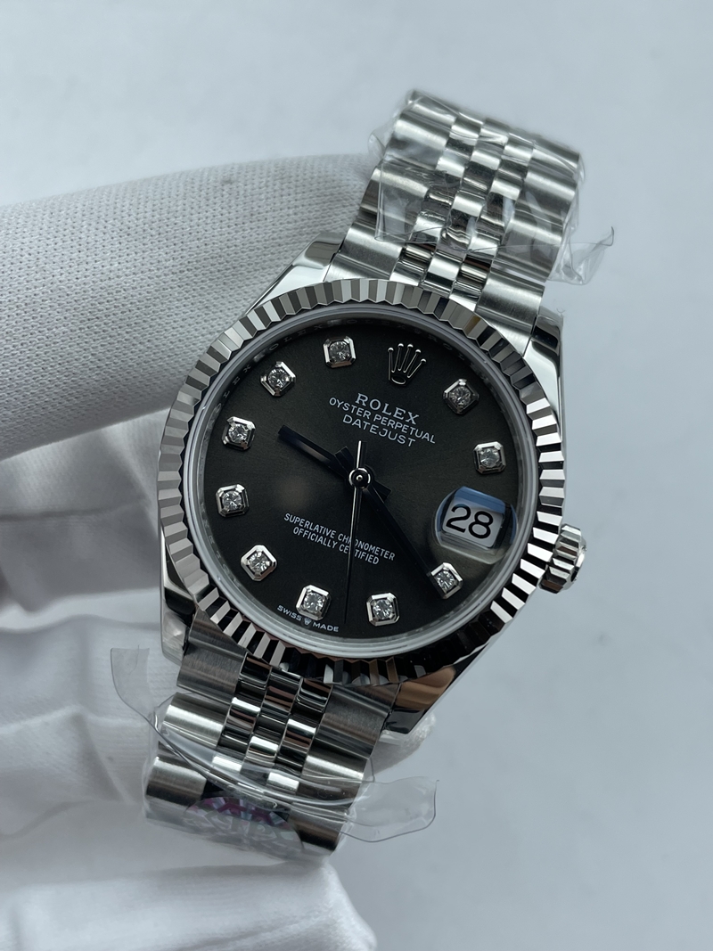 (준비완료/특급배송)NO.3694/롤렉스 데이저스트 31mm 여성용 시계 그레이다이얼 텐포인트 플루티드 베젤 쥬빌레 밴드 (QP공장)